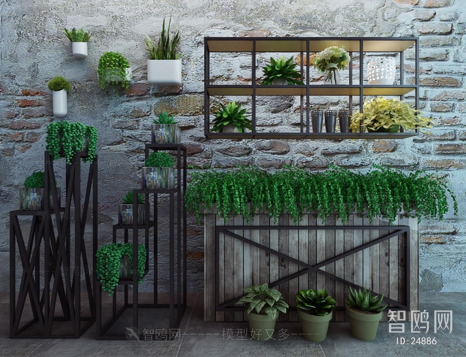 Modern Industrial Style Potted Green Plant