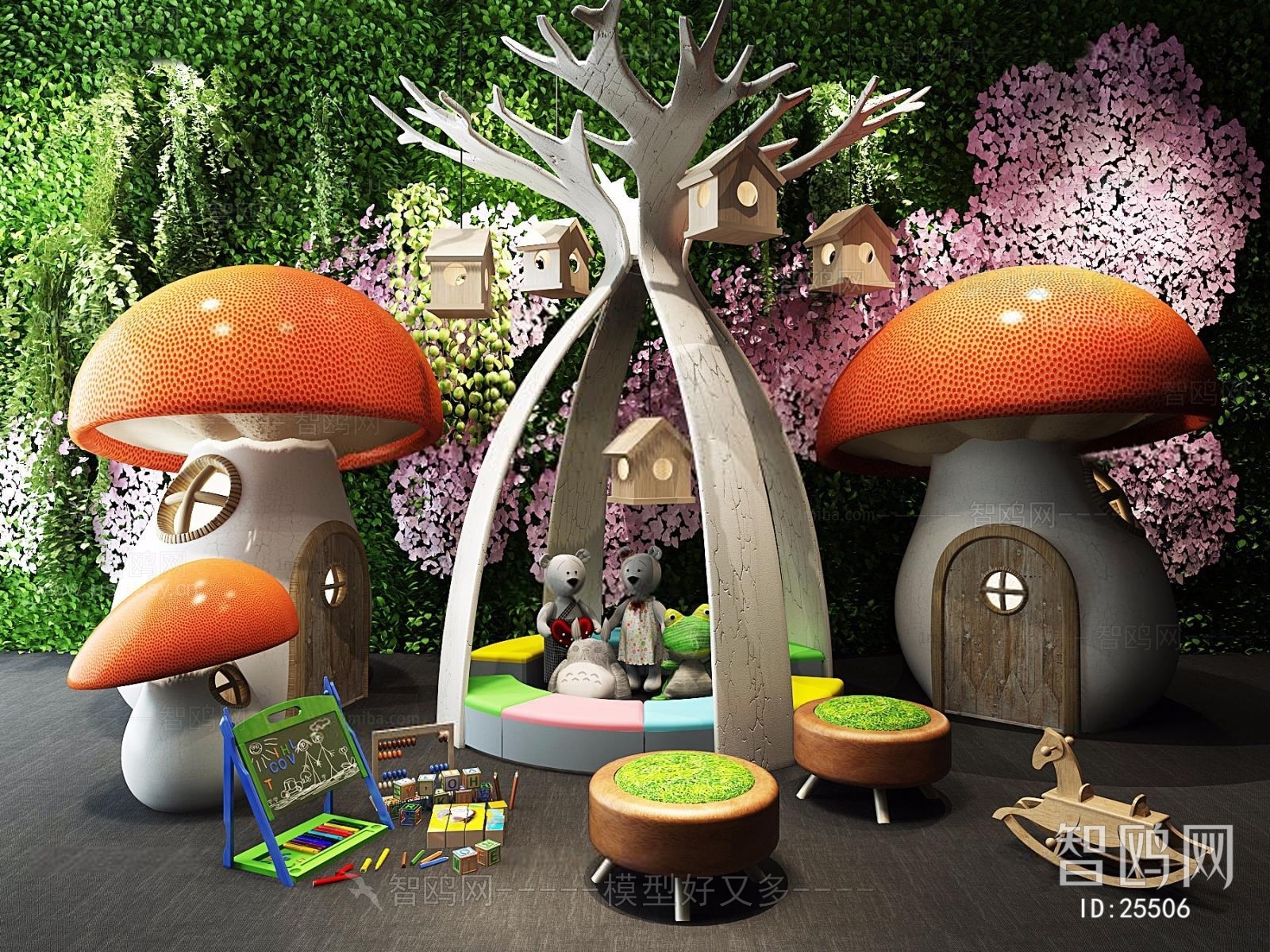 现代儿童玩具卡通游乐场蘑菇房3D模型下载