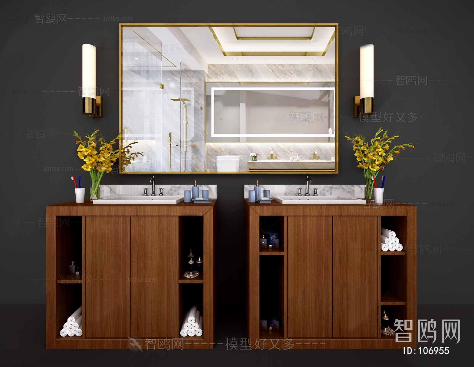 新中式卫浴柜架