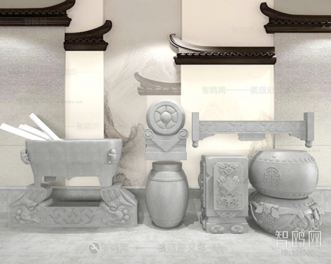 中式抱鼓石柱凳雕塑