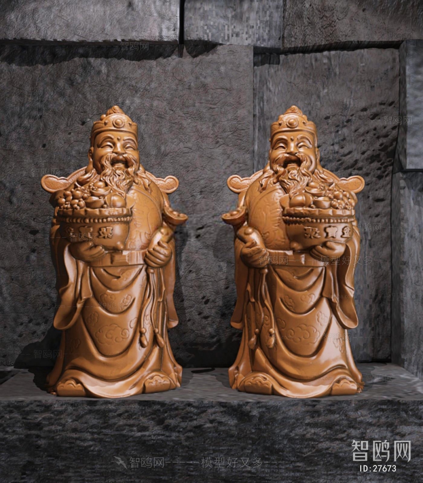 中式财神聚宝盆雕塑