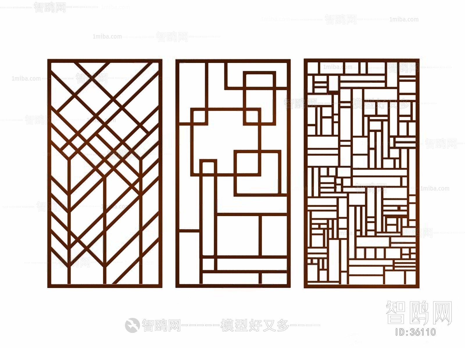 现代新中式花格屏风隔断