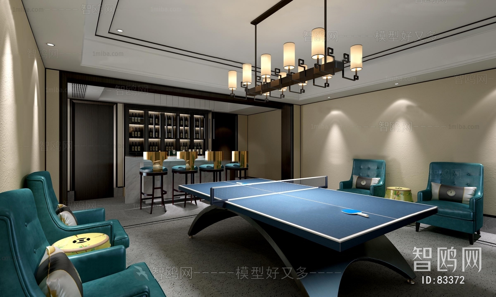 新中式休息娱乐室地下室乒乓球室