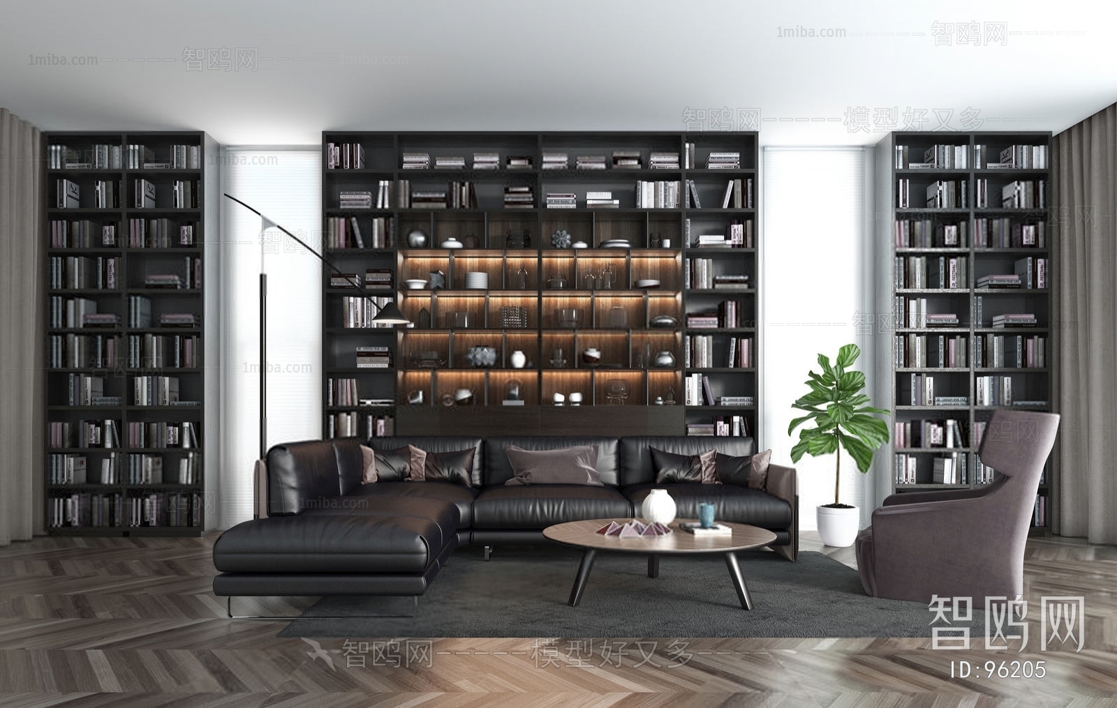 现代组合沙发书柜