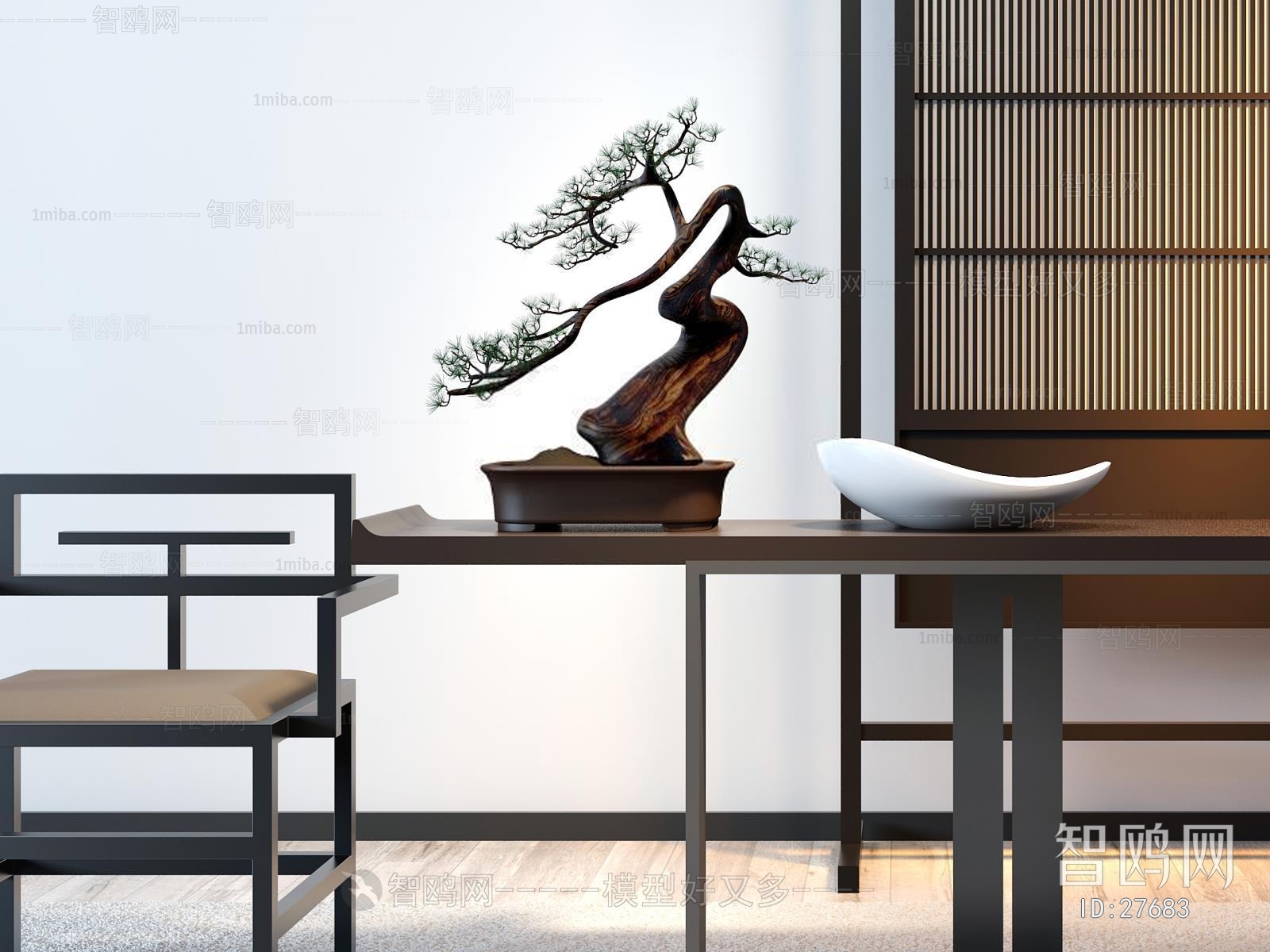 新中式休闲桌椅室内盆栽盆景