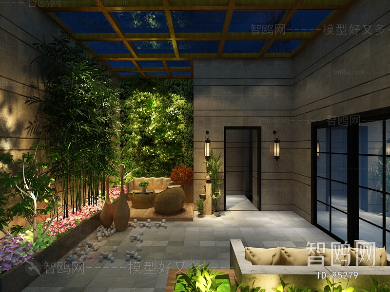 现代新中式阳台阳光房庭院/景观植物墙