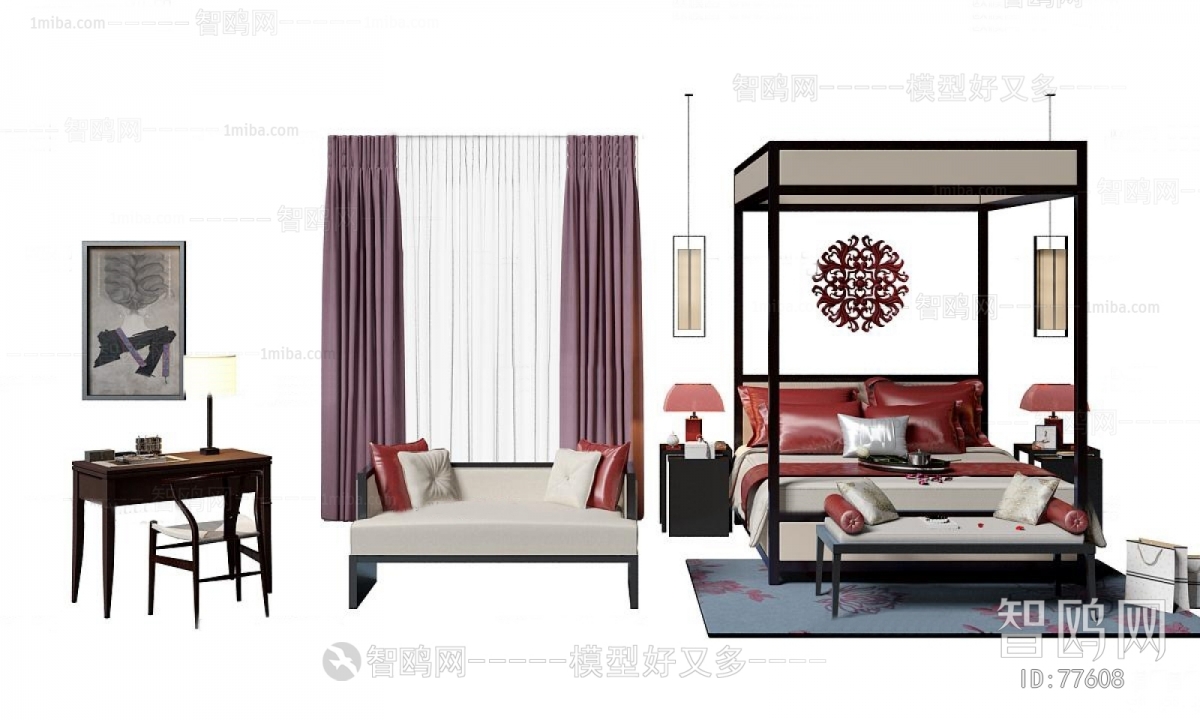 新中式双人床窗帘