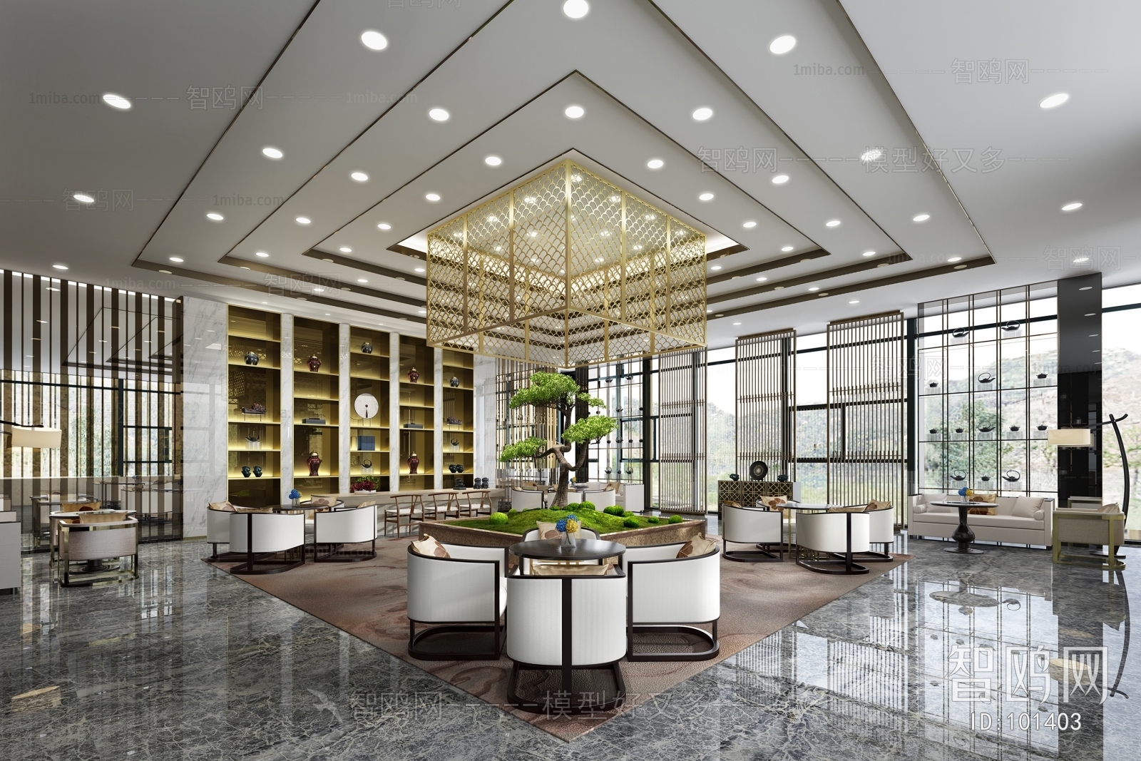 SDdesign设计 新中式酒店大堂大厅休息区