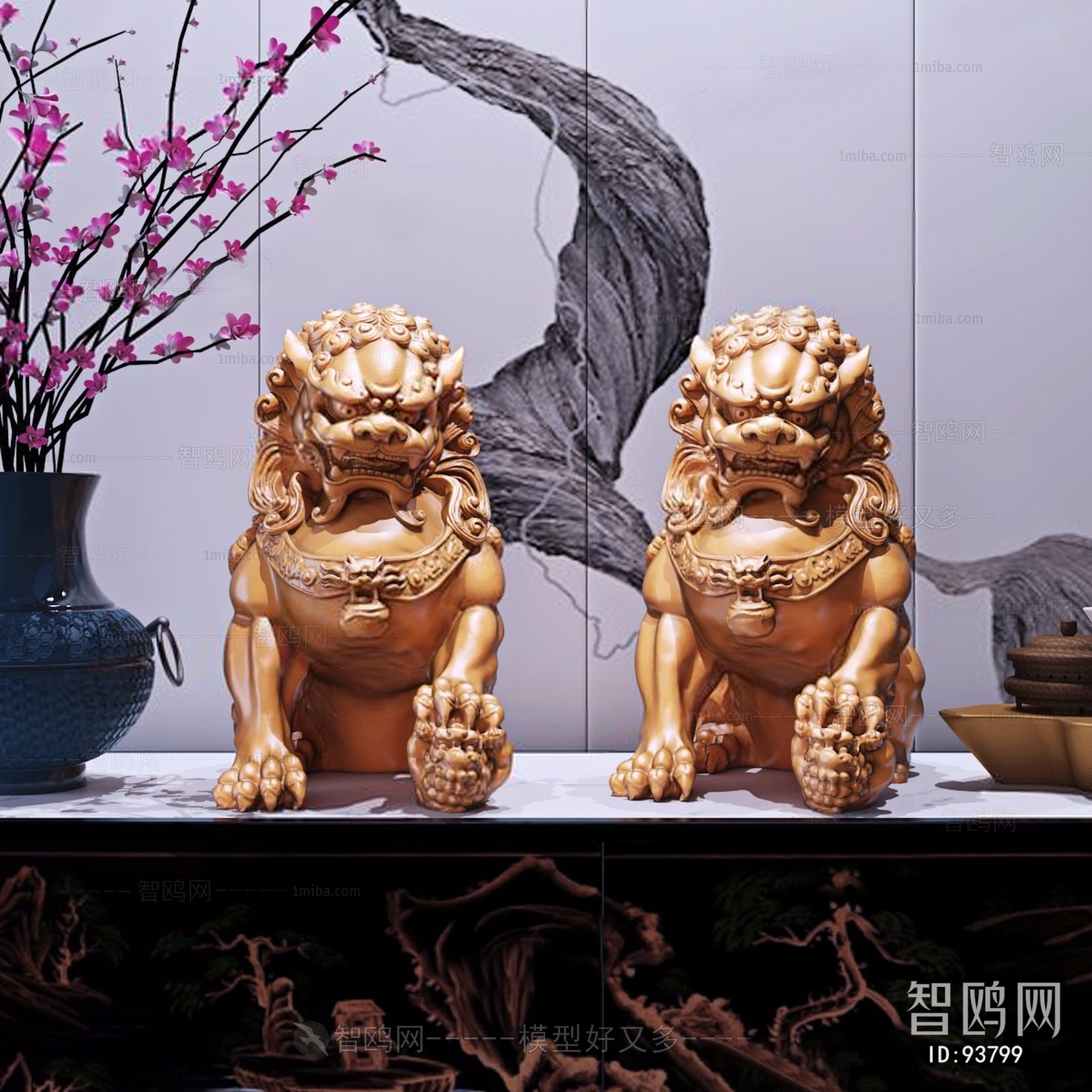 中式风水石狮子雕塑