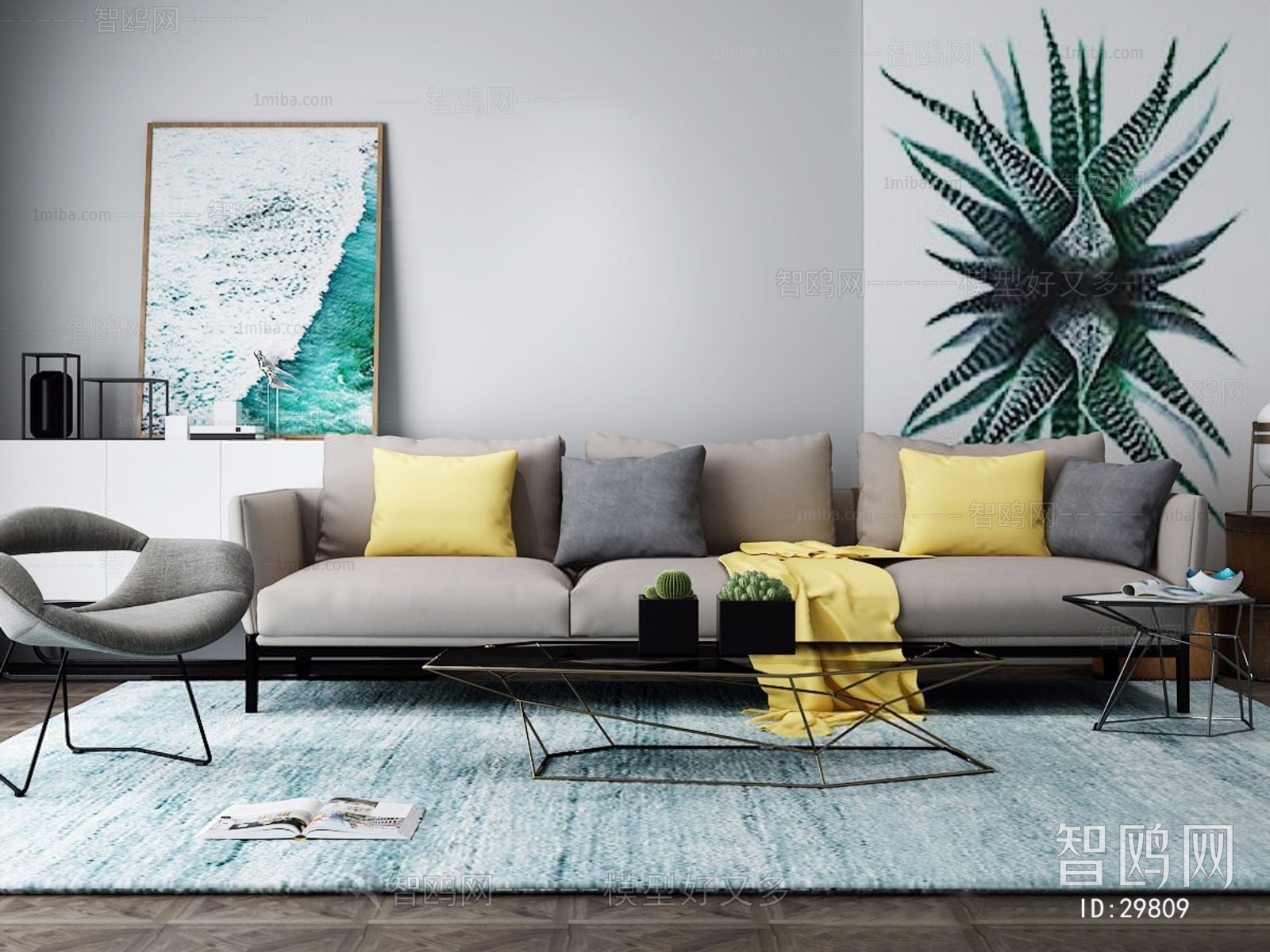 Modern Nordic Style Three-seat Sofa