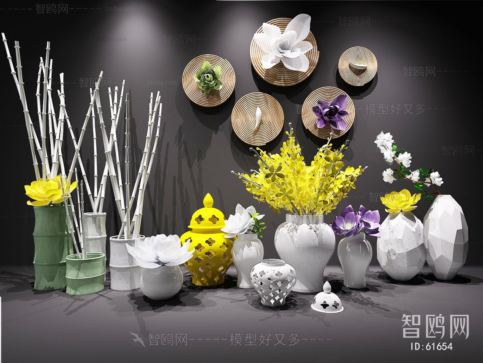 新中式花艺摆件墙饰