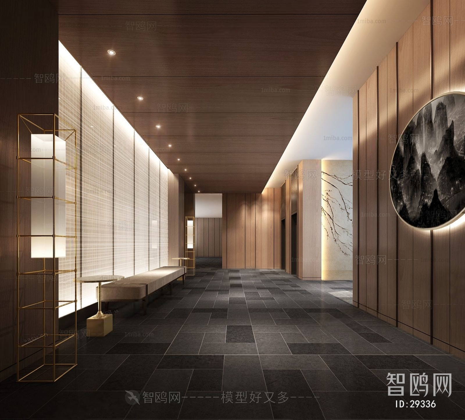 现代新中式走廊电梯厅