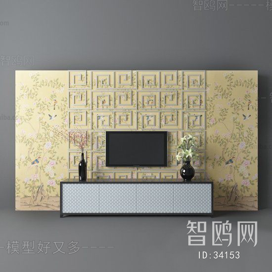 新中式电视背景墙