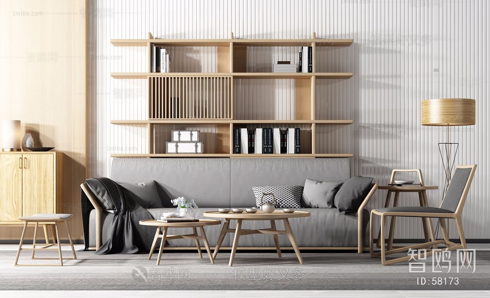 新中式组合沙发书柜