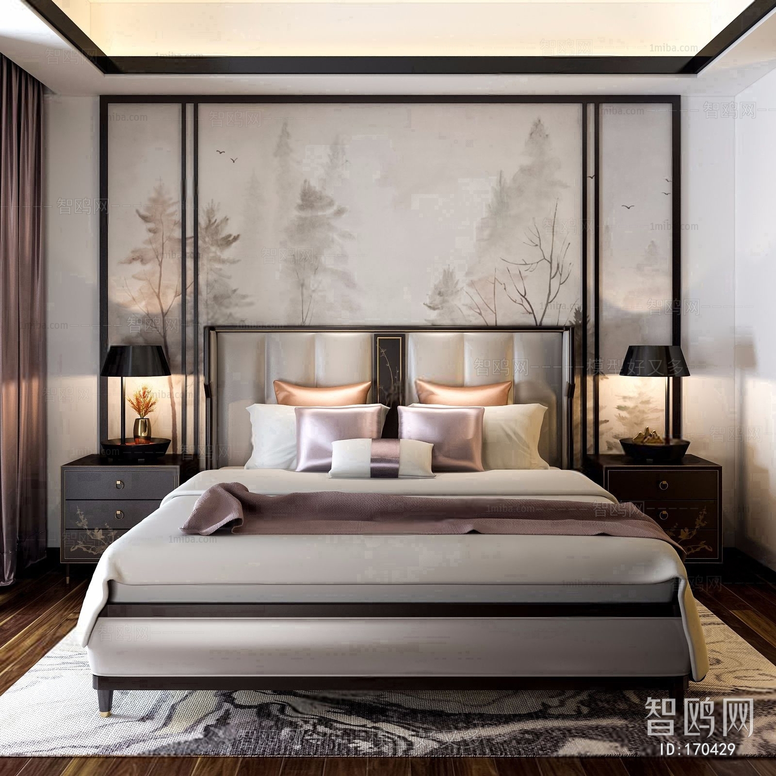 新中式双人床床头柜