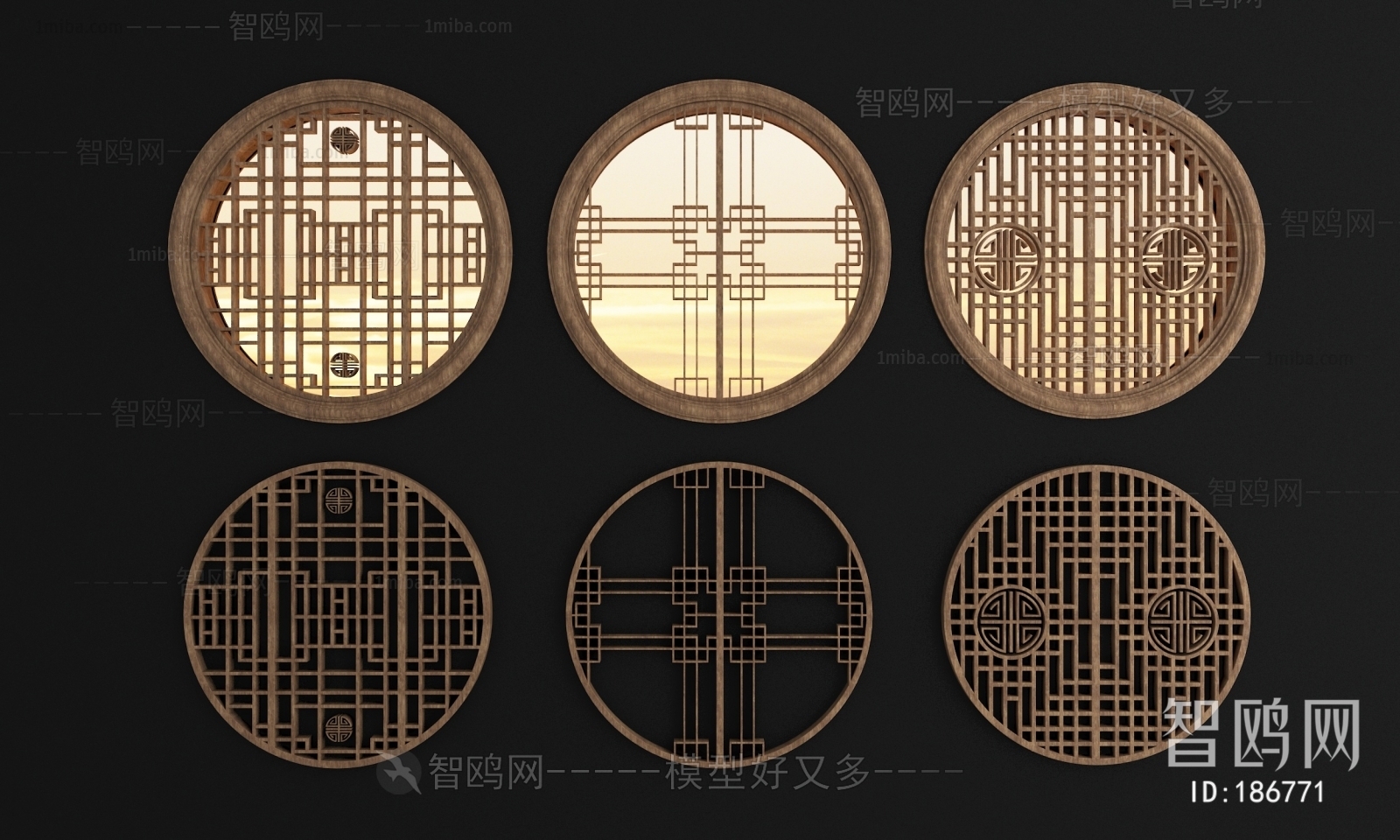 中式圆形花格窗