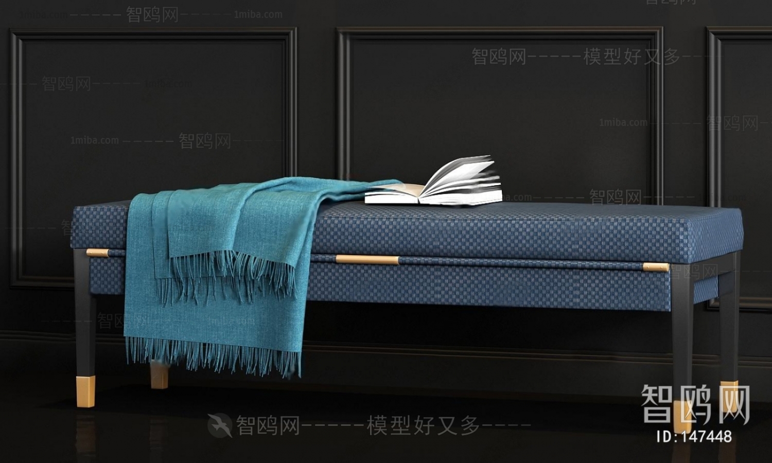 新中式布艺床尾凳