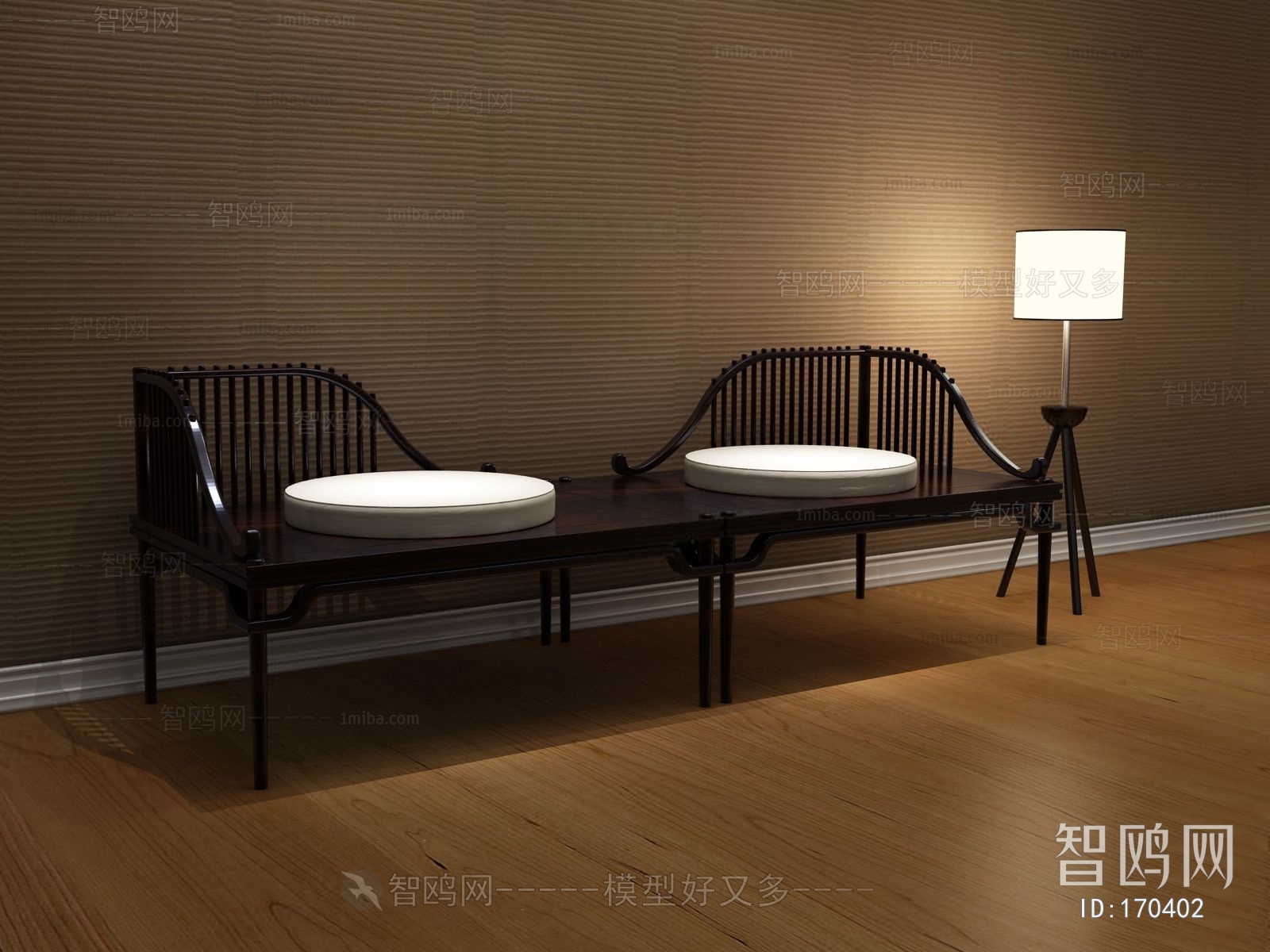 现代中式双人休闲实木椅子