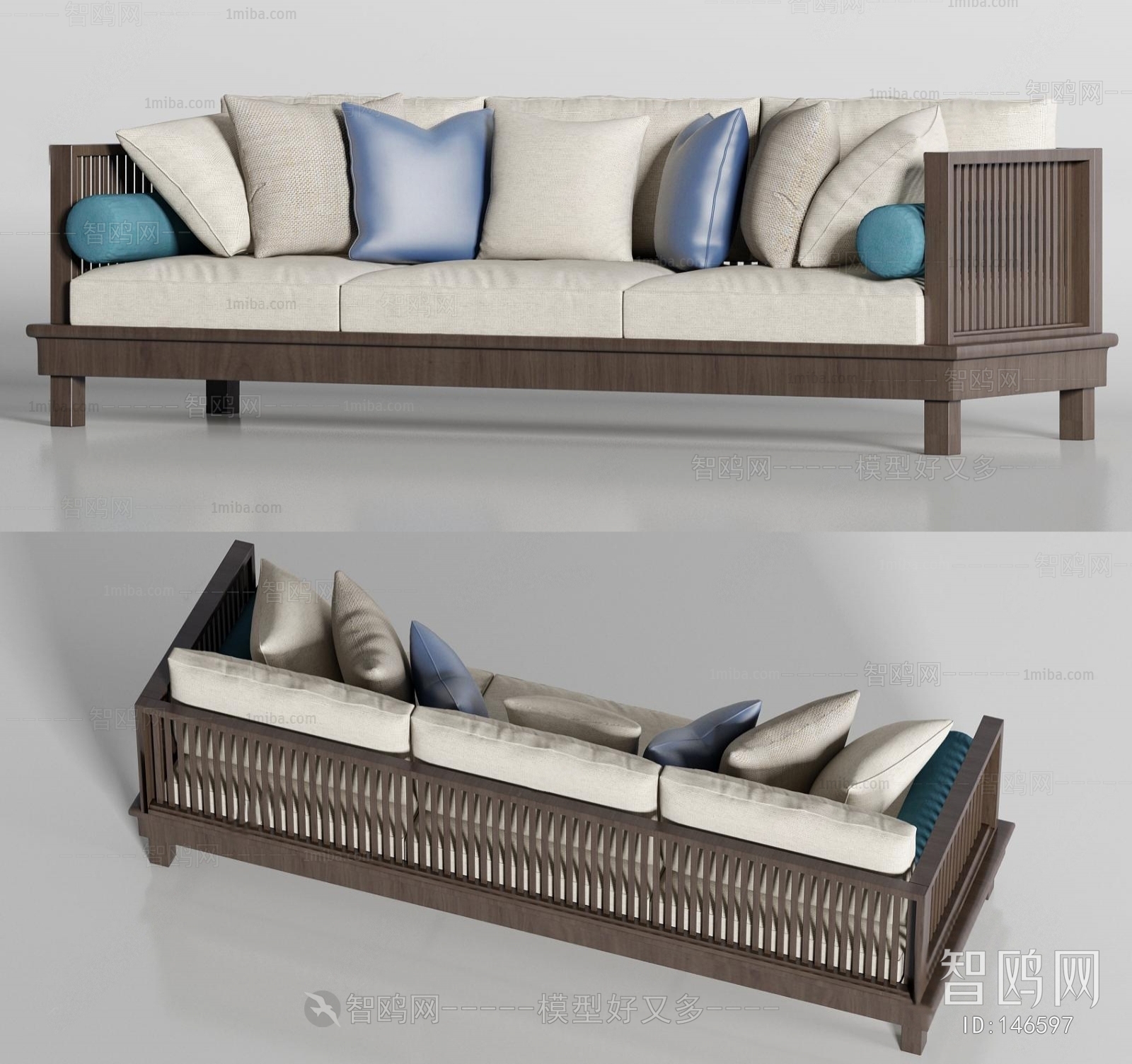 New Chinese Style Three-seat Sofa