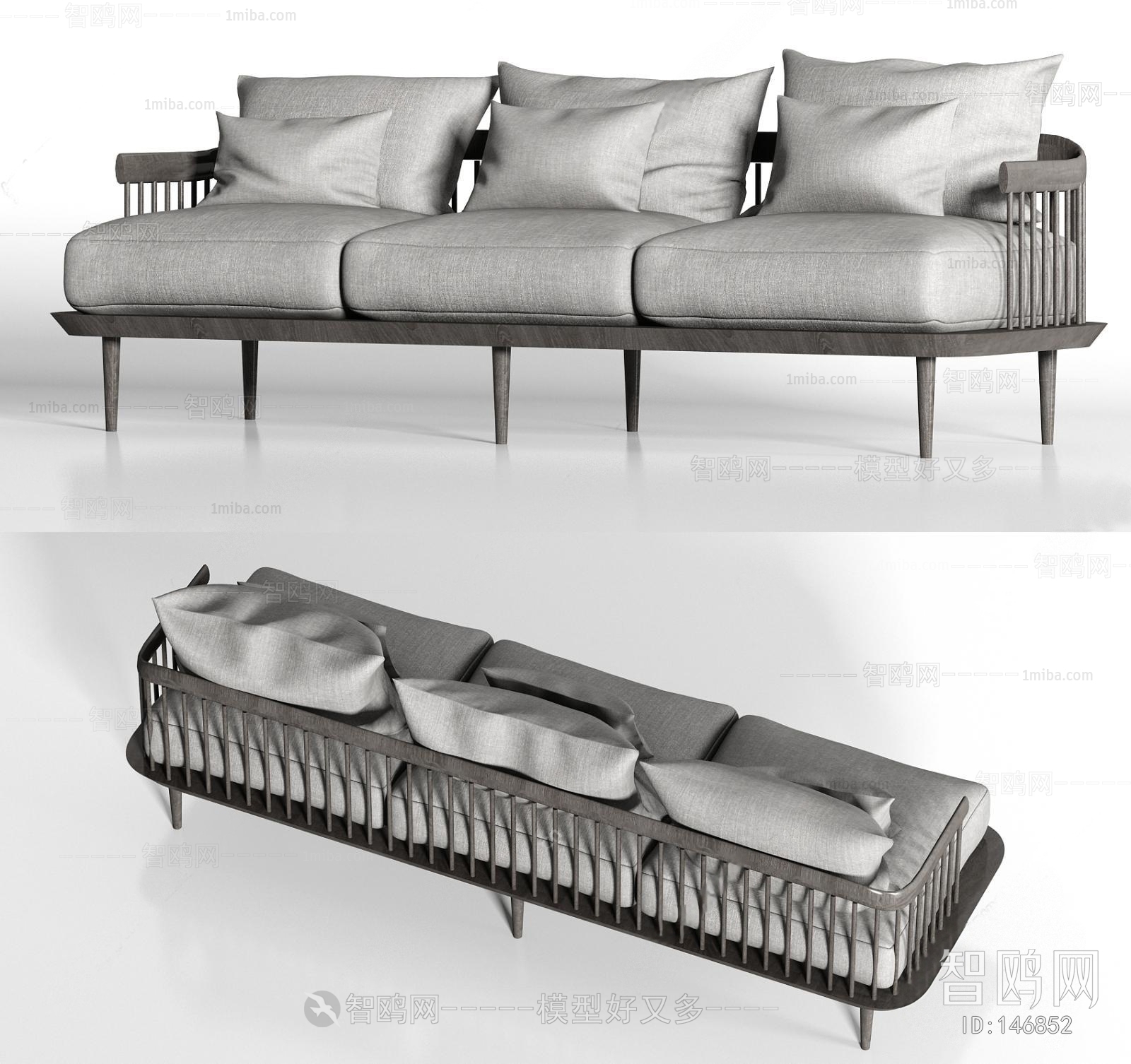 New Chinese Style Three-seat Sofa