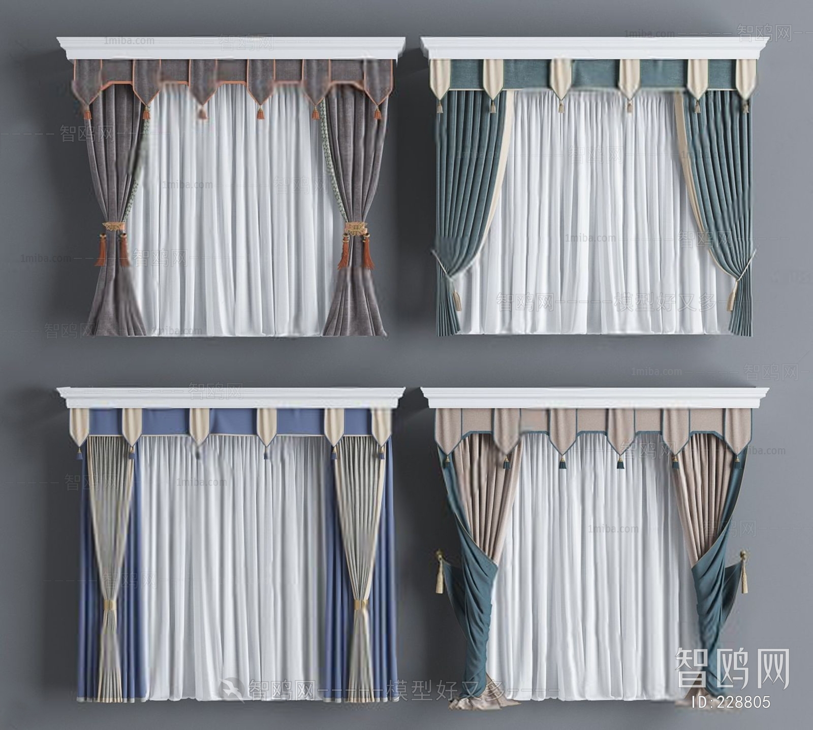 新中式布艺窗帘组合