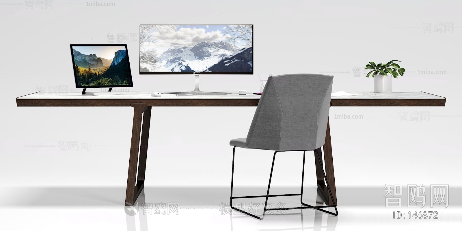 现代简约办公桌椅电脑组合