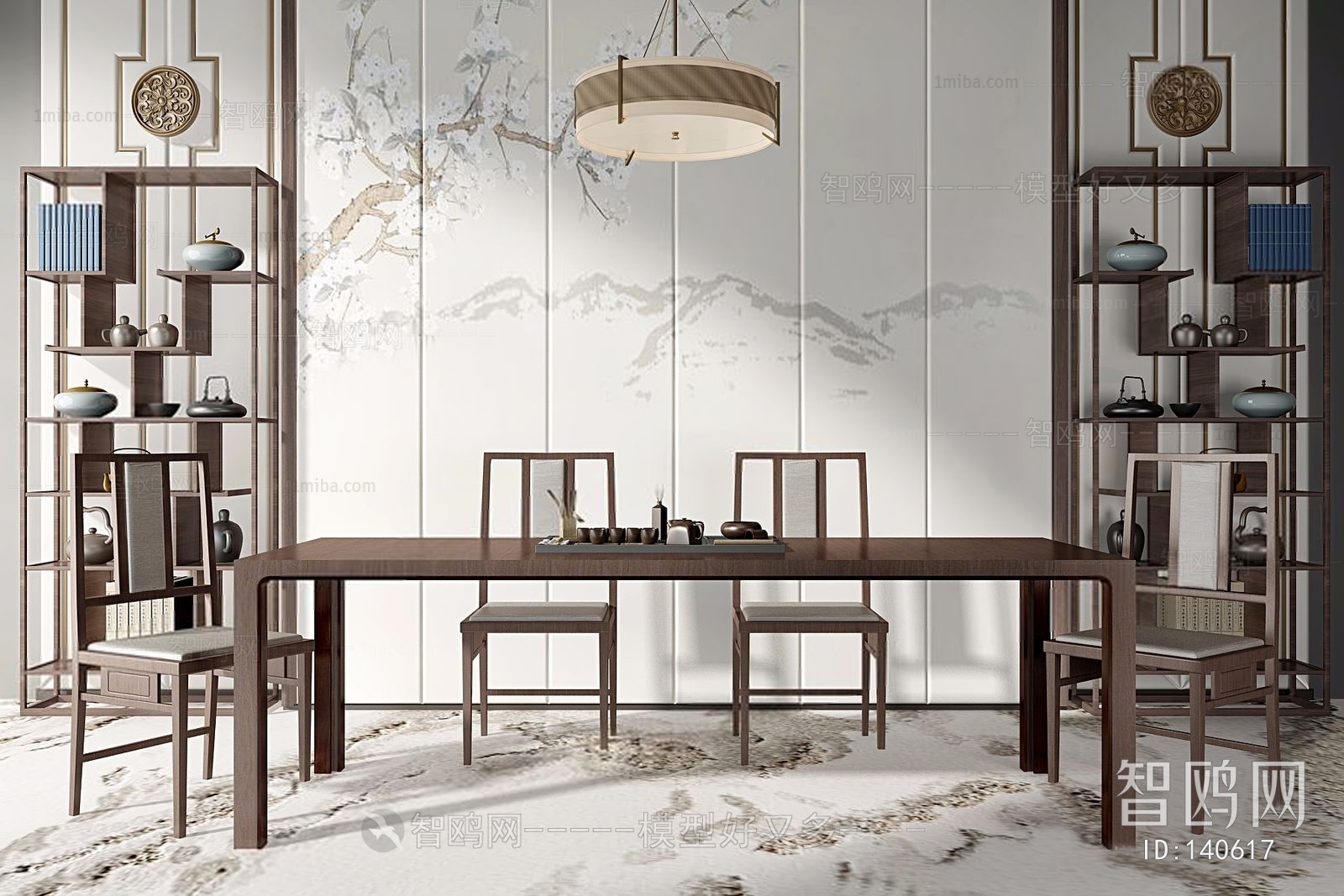 新中式休闲桌椅装饰架