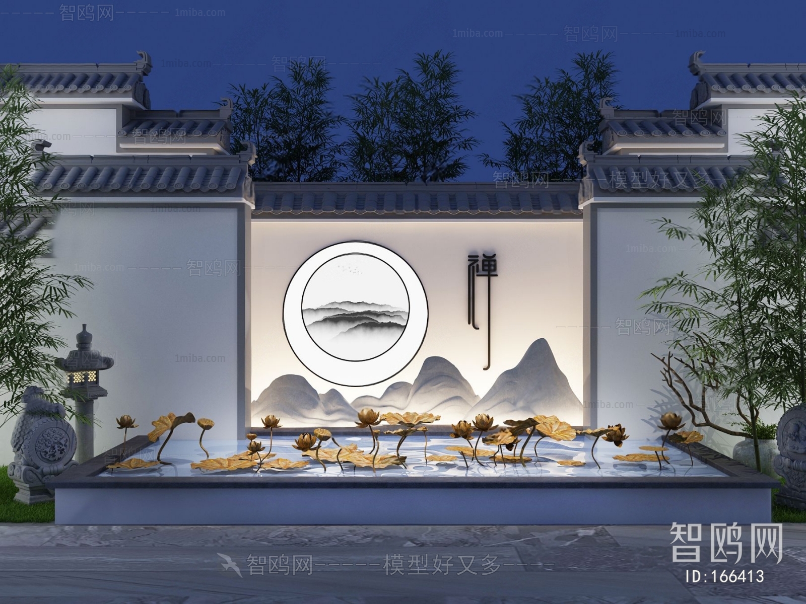 现代中式景观墙设计 施工图汇集-景观Landscape-景观案例-室内案例-上海工装设计施工公司办公室美容院