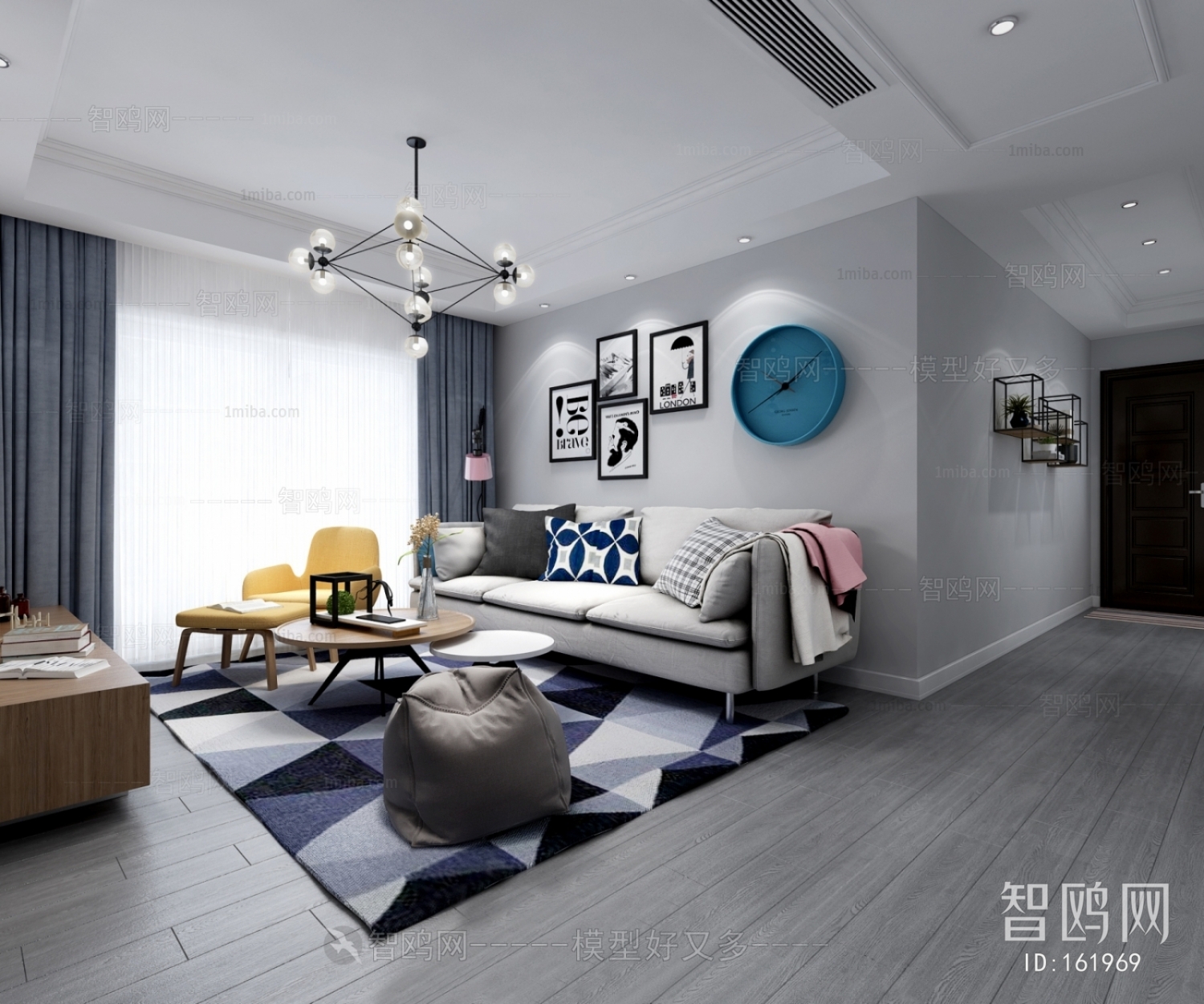 Nordic Style A Living Room 3D Model Free Download - Model ID.854395648 ...