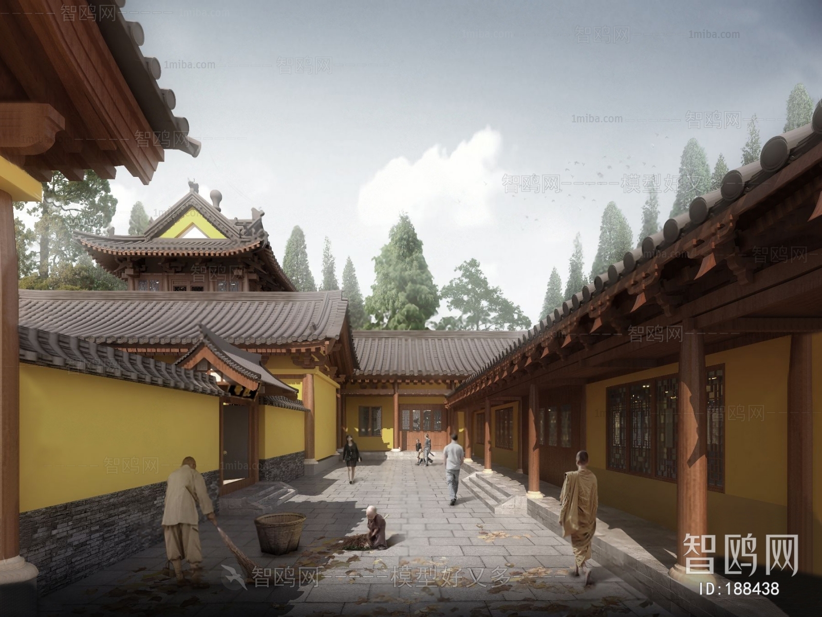 中式古建寺庙走廊