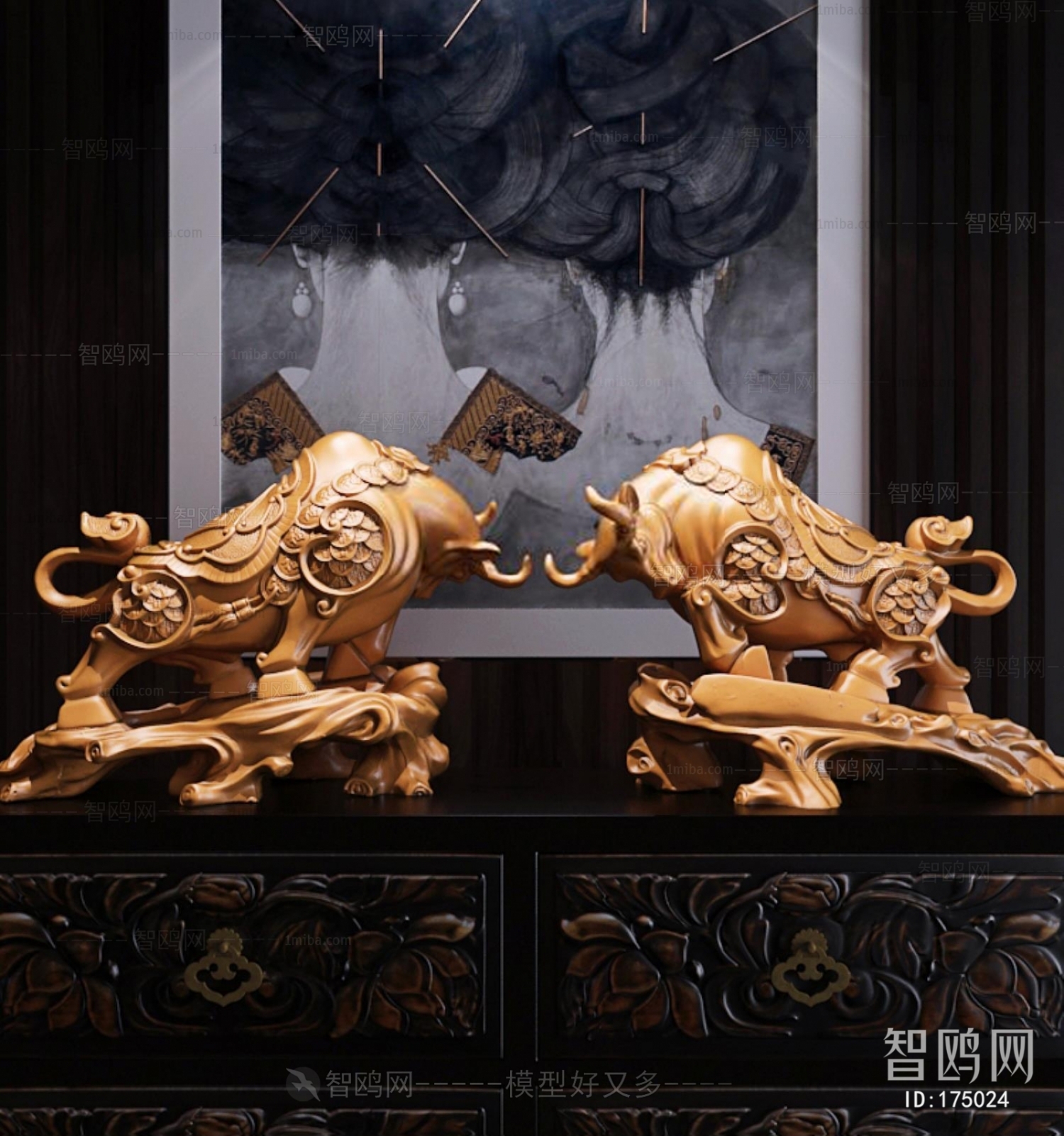 新中式招财金牛雕像装饰摆件