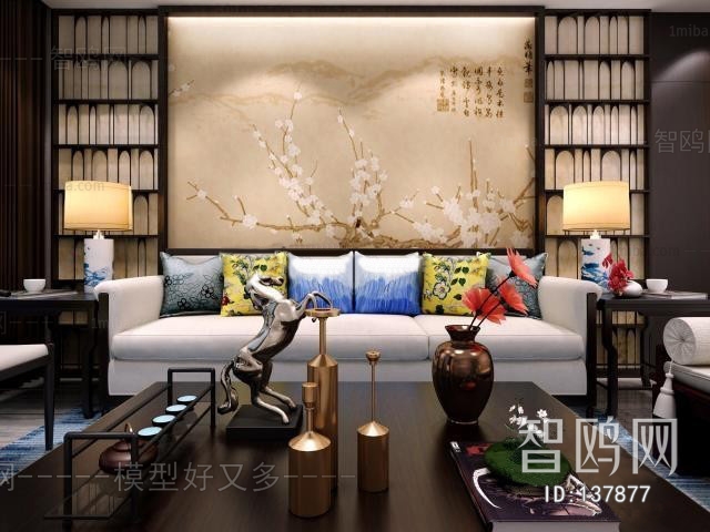 新中式三人沙发摆件