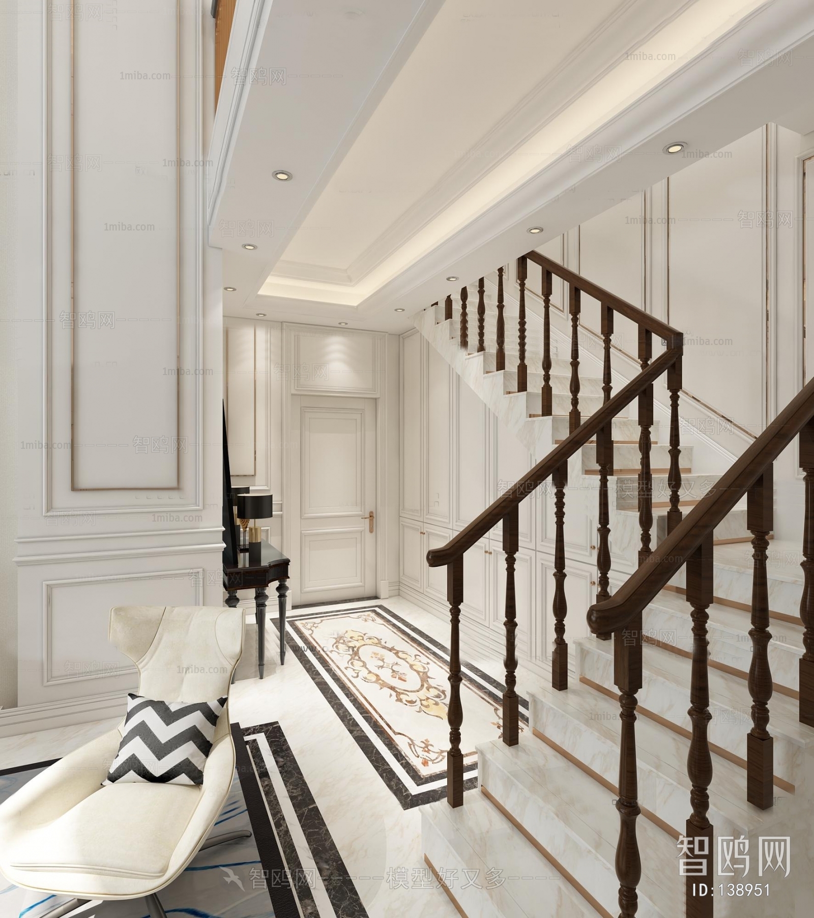 2017中式风格复式室内红木楼梯扶手装修效果图 – 设计本装修效果图