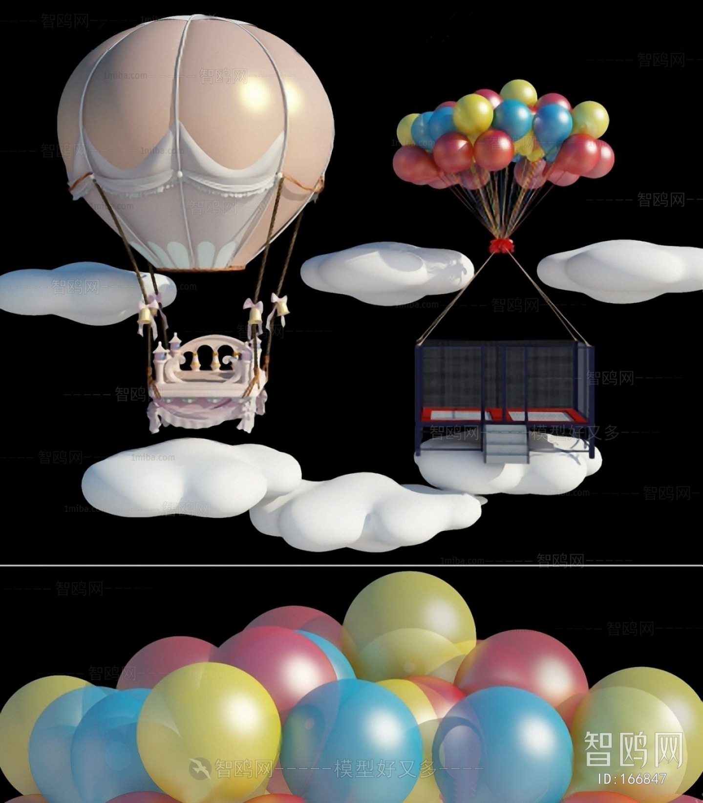 现代卡通热气球云朵