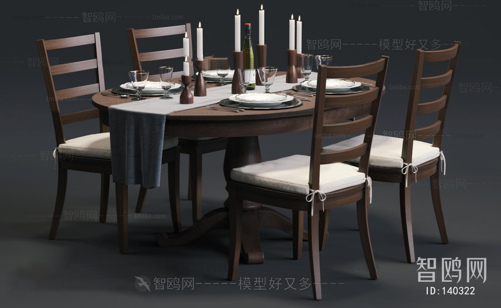 美式实木圆形餐桌椅