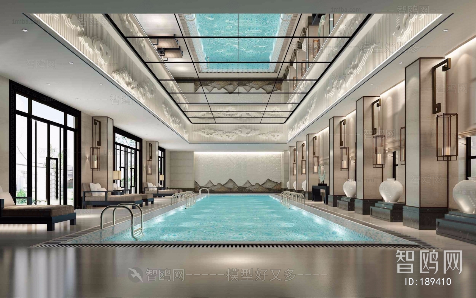 中式酒店游泳池
