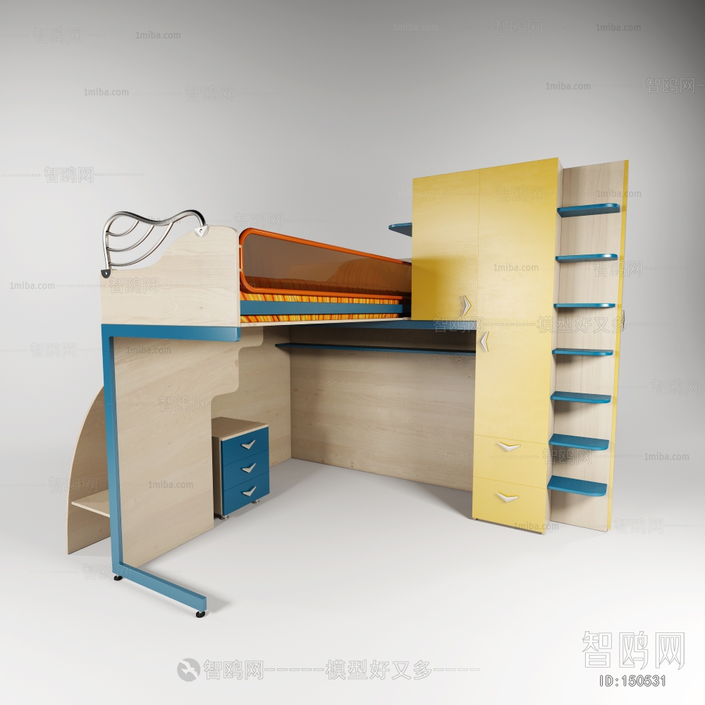 现代单人床床头柜置物架