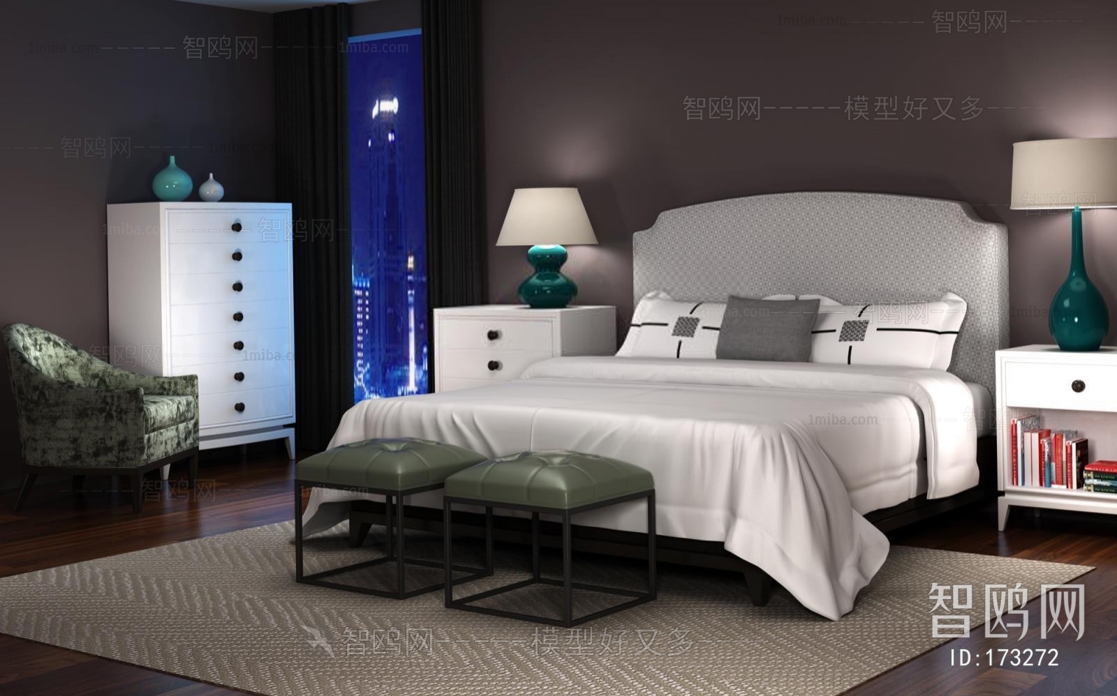 现代美式卧室床具组合