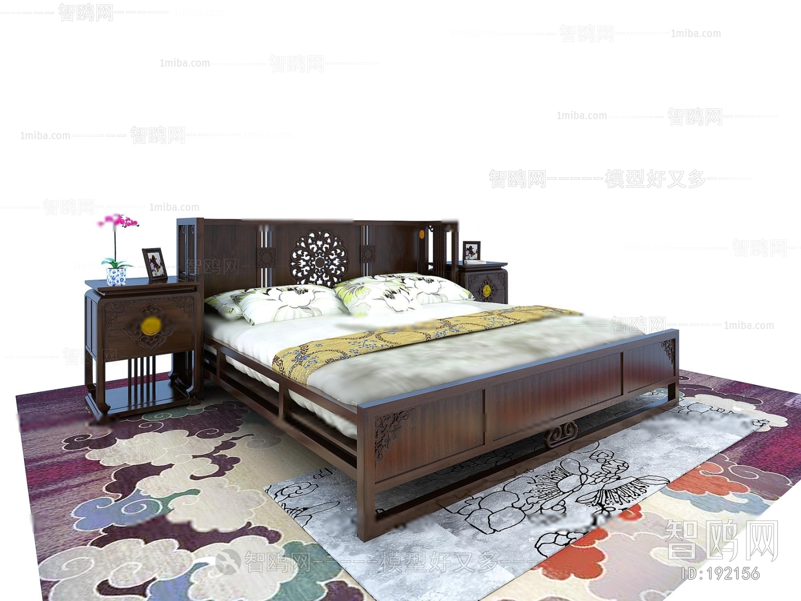 中式实木双人床床头柜