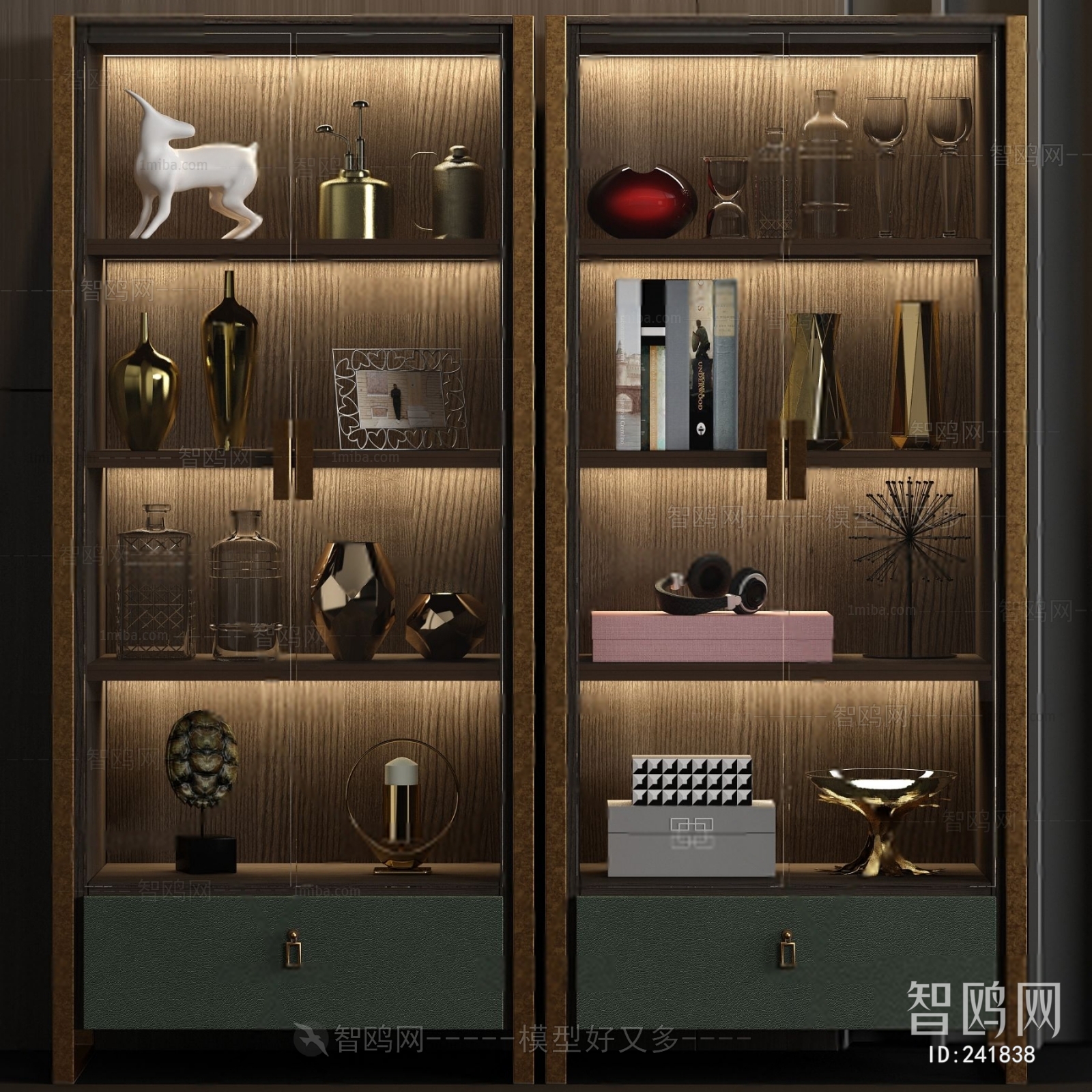 新中式实木装饰柜饰品组合