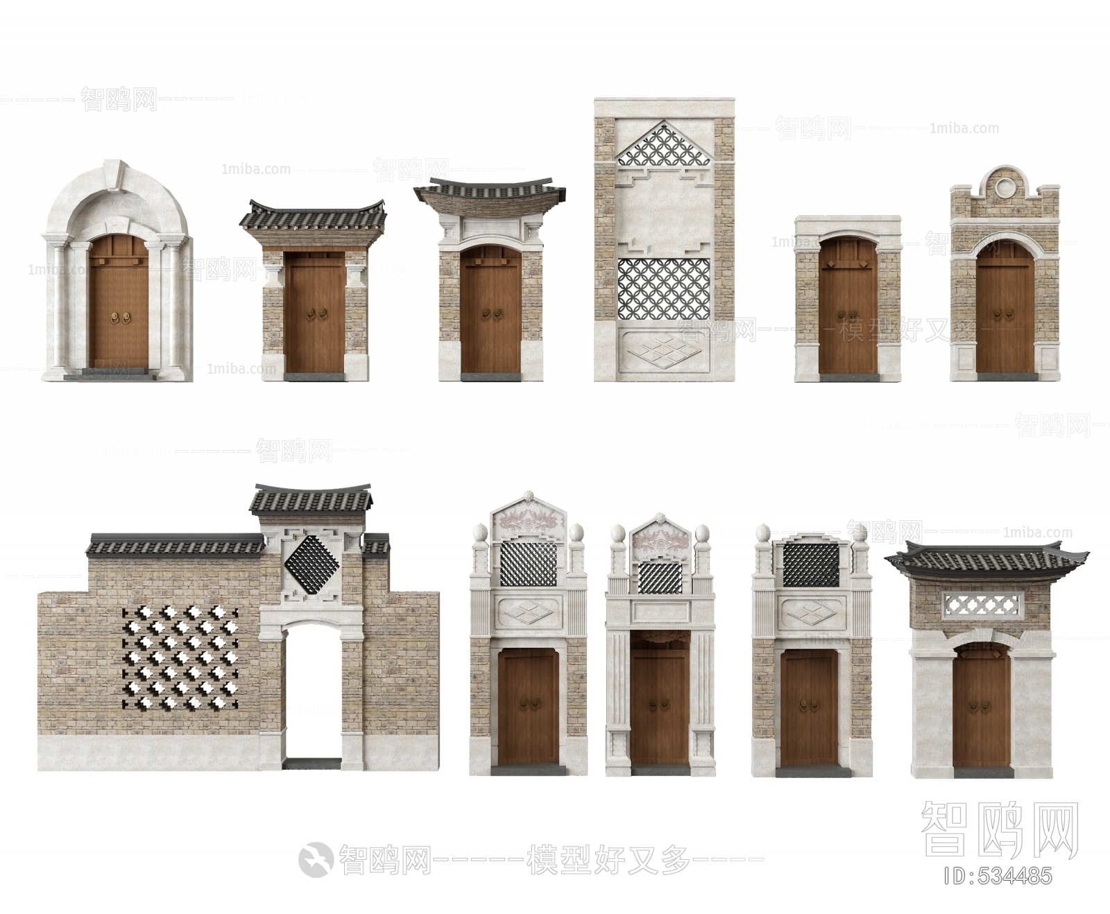 中式古建筑门头墙面组合