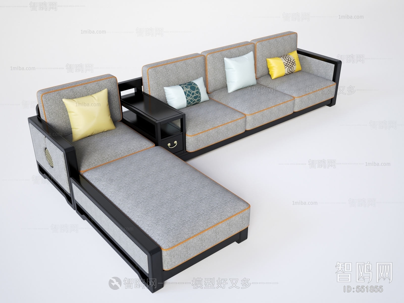 新中式多人沙发