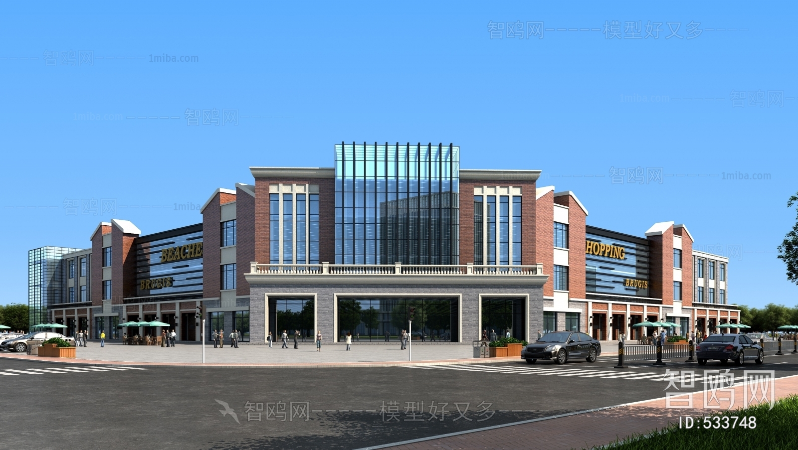 新中式购物广场商业超市综合体建筑外观