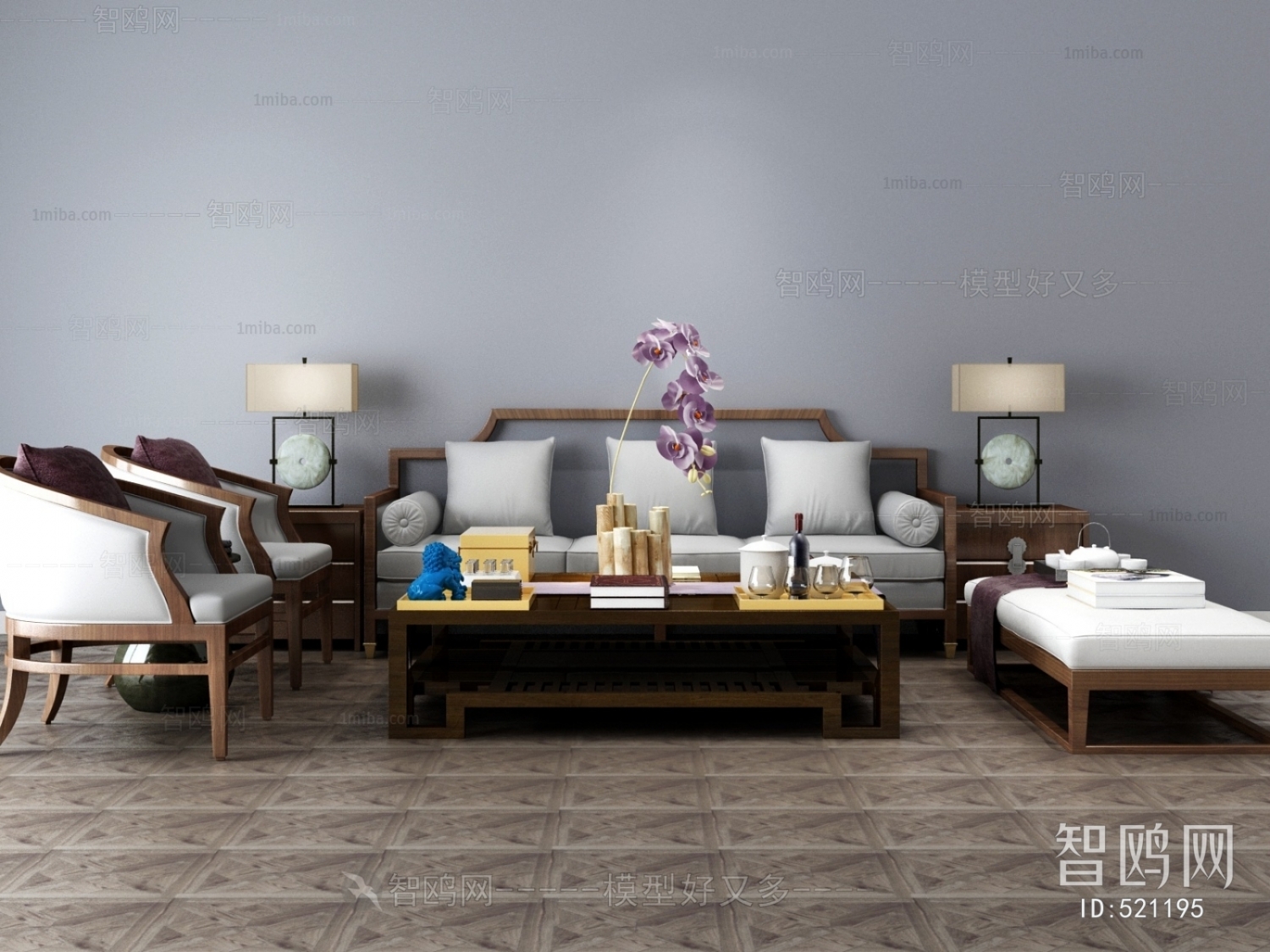 New Chinese Style Sofa Combination 3D Model Download Model ID