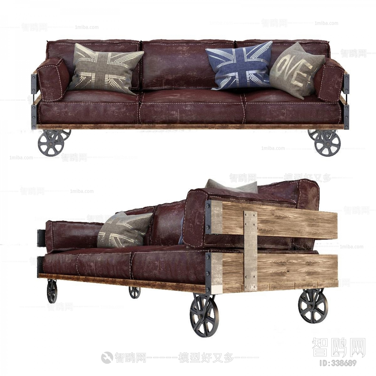 Industrial Style Three-seat Sofa