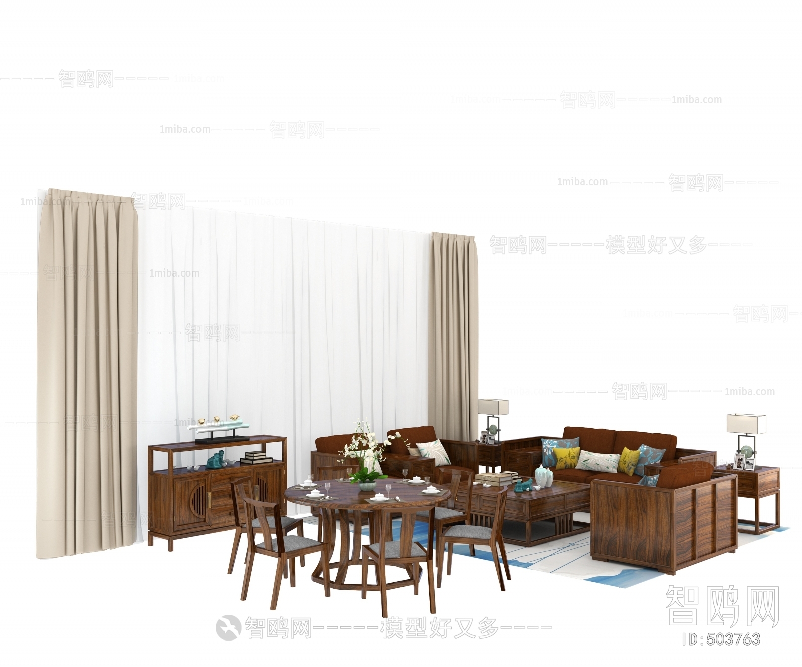 中式沙发茶几餐桌椅组合