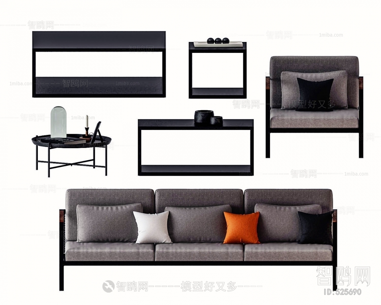 New Chinese Style Three-seat Sofa