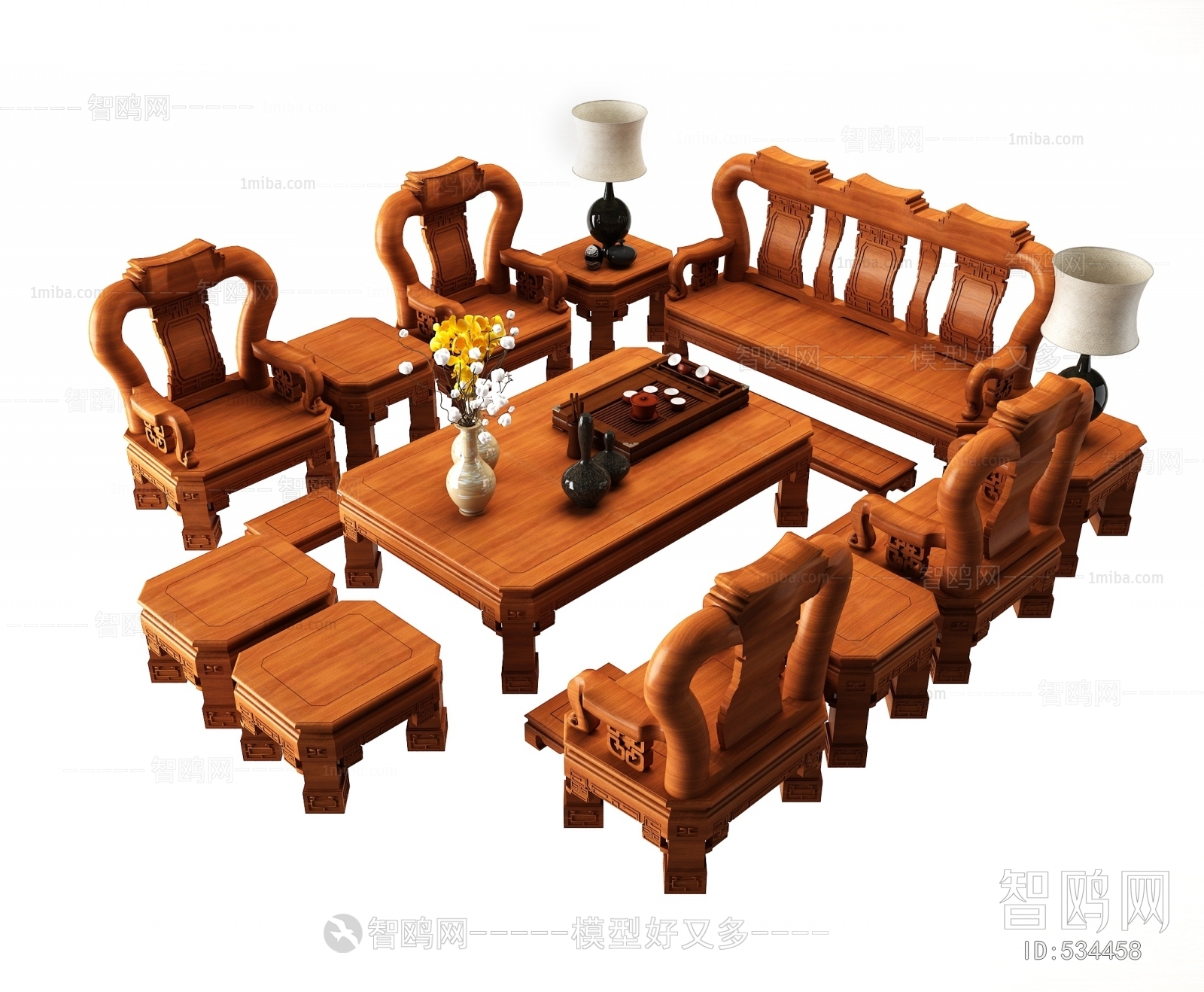 中式实木沙发茶几组合