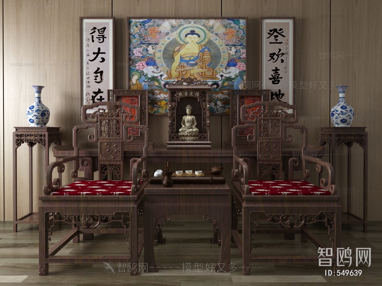 中式休闲桌椅佛龛柜佛像