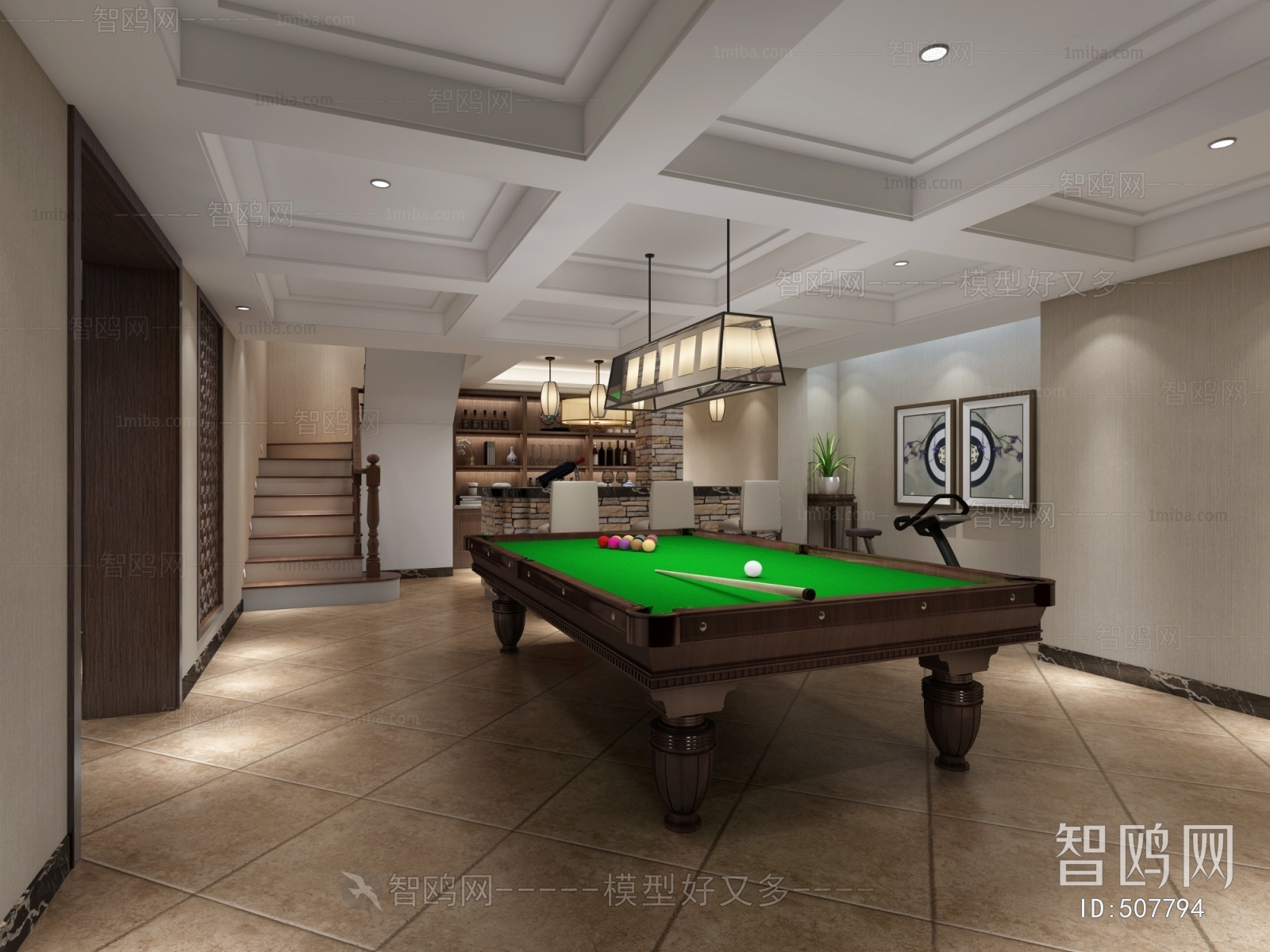 Simple European Style Billiards Room